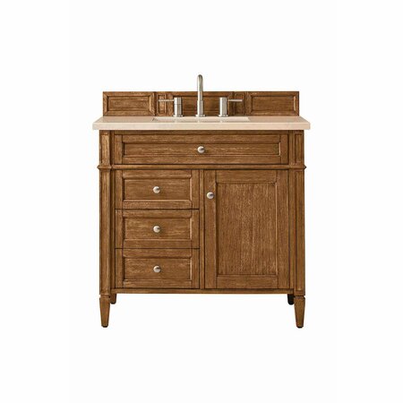 JAMES MARTIN VANITIES Brittany 36in Single Vanity, Saddle Brown w/ 3 CM Eternal Marfil Quartz Top 650-V36-SBR-3EMR